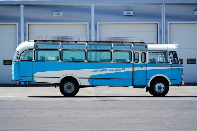 Historic R-373 Mercedes-Benz coach in Icelandic highlands